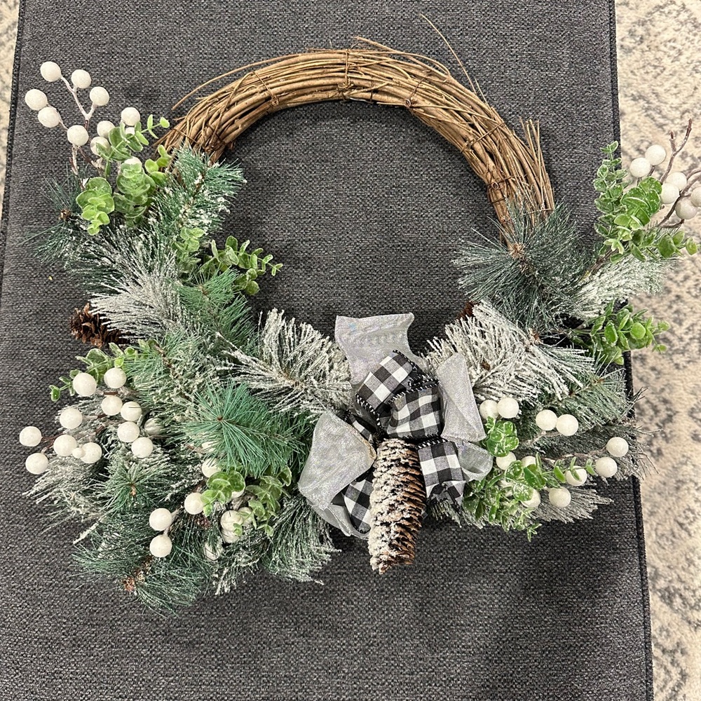 Festive Green and White Holiday Wreath